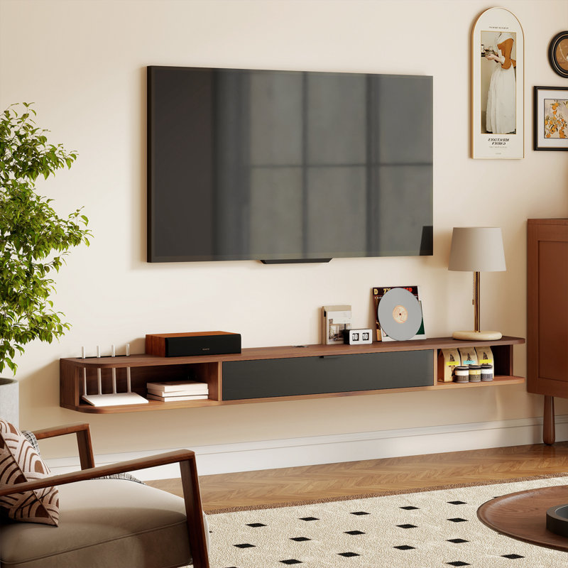 Meuble télé 71 po, console multimédia murale, noyer, H 6,3 po x L 70,9 po x l 9,4 po, Noyer