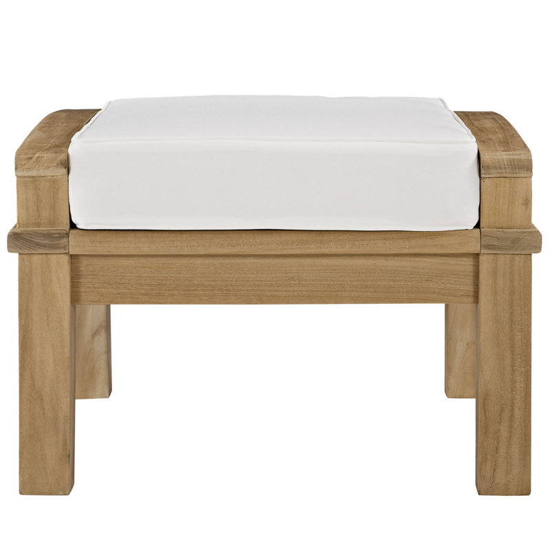 Natural Teak Wood Outdoor Patio Ottoman with White Cushion