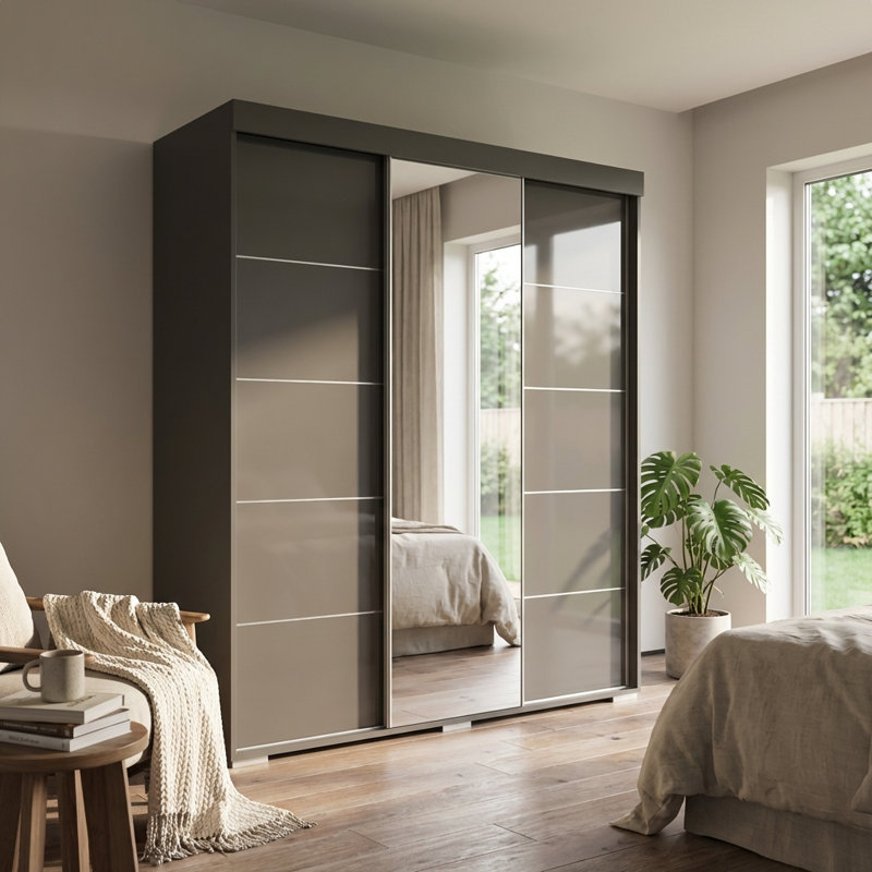 Armoire grise 3D 71 "avec miroir Aria, Gris