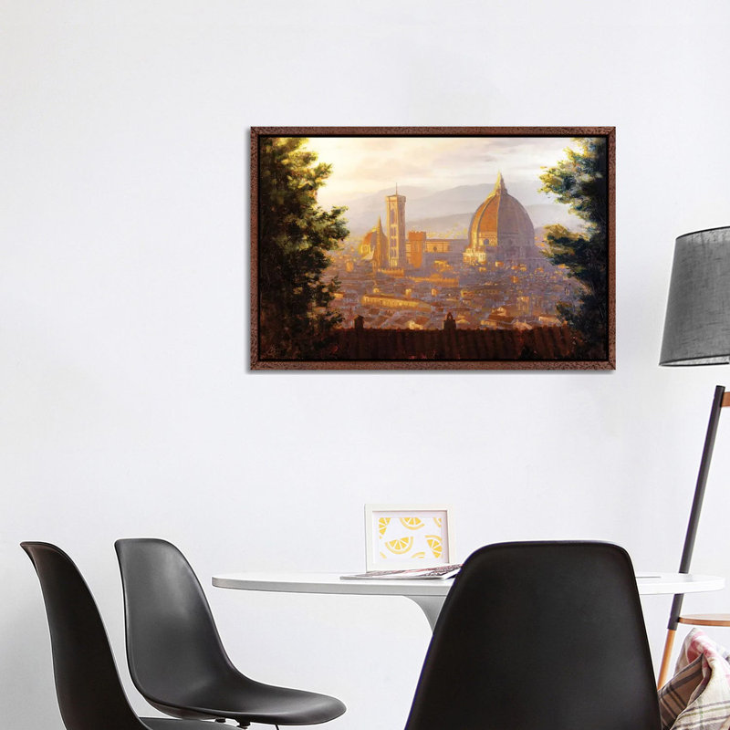 Florence, Italy - The Duomo From A Distance II by Christopher Clark - Print on Canvas, Classic Brown Wood Framed