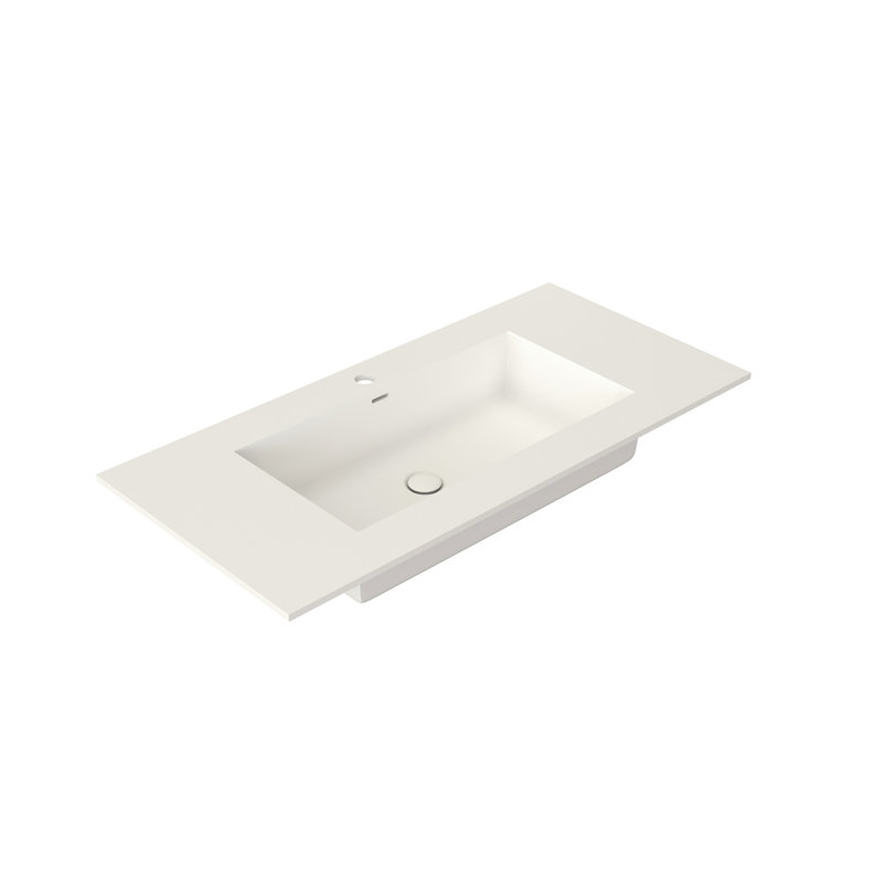 Lavabo de salle de bain en résine de pierre, surface solide, blanc mat, 39,2 po de profondeur, 18,63 po de largeur, 6,58 po de hauteur, 27,51 lb, adaptable à différentes configurations