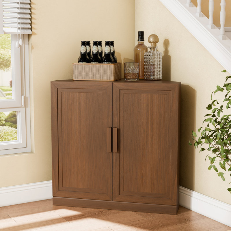 31" H X 31" L Bar Wine Cabinet Farmhouse Storage Cabinet Corner Accent Cabinet with Adjustable Shelves for Living Room and Kitchen