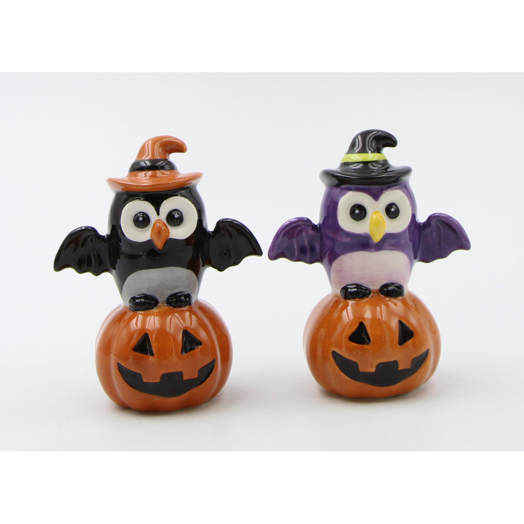 Halloween Witch Owl On Pumpkin Salt And Pepper Cosmos Gifts