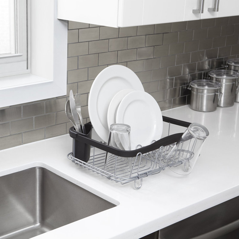 Black and Nickel Metal Dish Rack with Utensil Cup