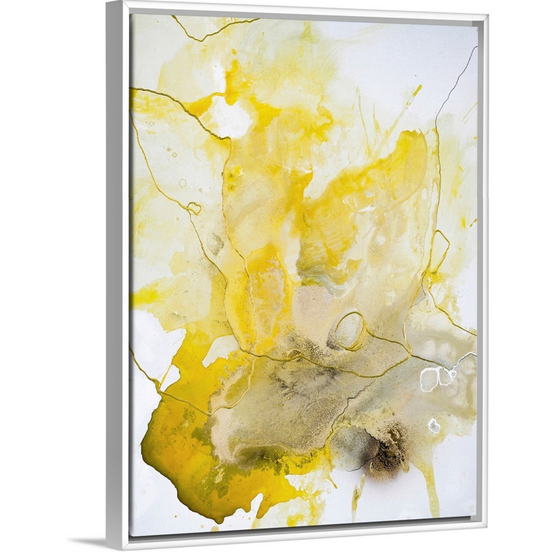 Ligne jaune-reproduction d’art sur toile, Cadre blanc, H 18 po x l 14 po x P 1,75 po