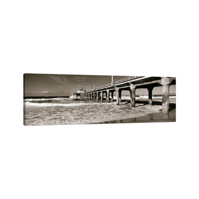 Low Angle View Of A Pier, Manhattan Beach Pier, Manhattan Beach - Wrapped Canvas Panoramic Print