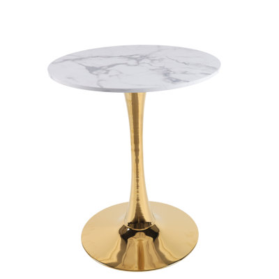 Table de salle à manger de style tulipe de 23,62 po en marbre blanc avec pieds de couleur dorée et plateau de table Mid-Century pour 2 à 4 personnes avec plateau en MDF rond, table de salle à manger à piédestal et table basse