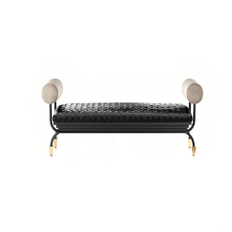 Banc rembourré en cuir de vache, H 26,37 po x l 59,05 po x P 21,65 po