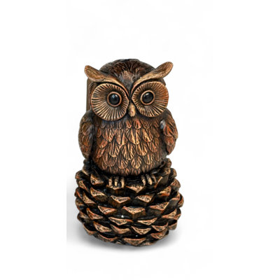 Rustic Owl on Pinecone Figurine – Woodland Cabin Decor Accent