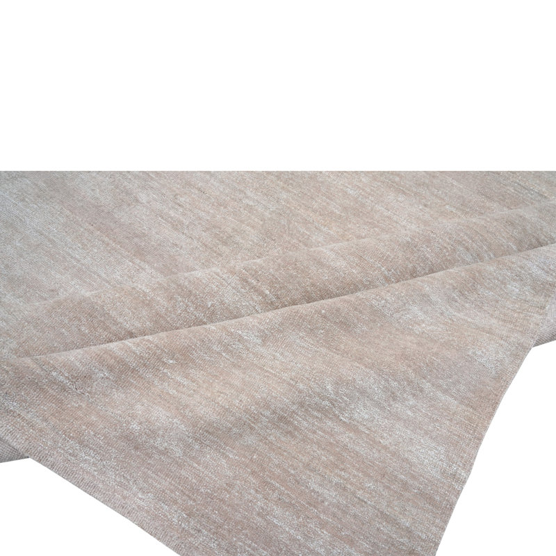 Solid Wool Saree Silk Blend Rug, Beige, Rectangle 10' x 14'