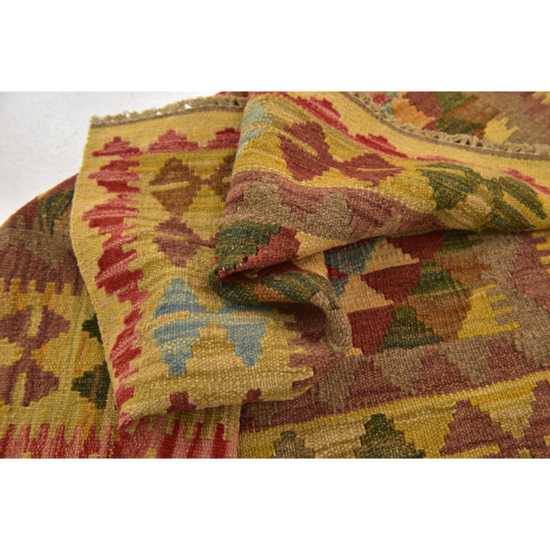 Tapis de zone en laine vert/brun/beige 3 pi 2 po x 3 pi 8 po one-of-kind à la main noué la Doorfield