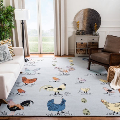 Garrey Handmade Tufted Wool Blue Area Rug