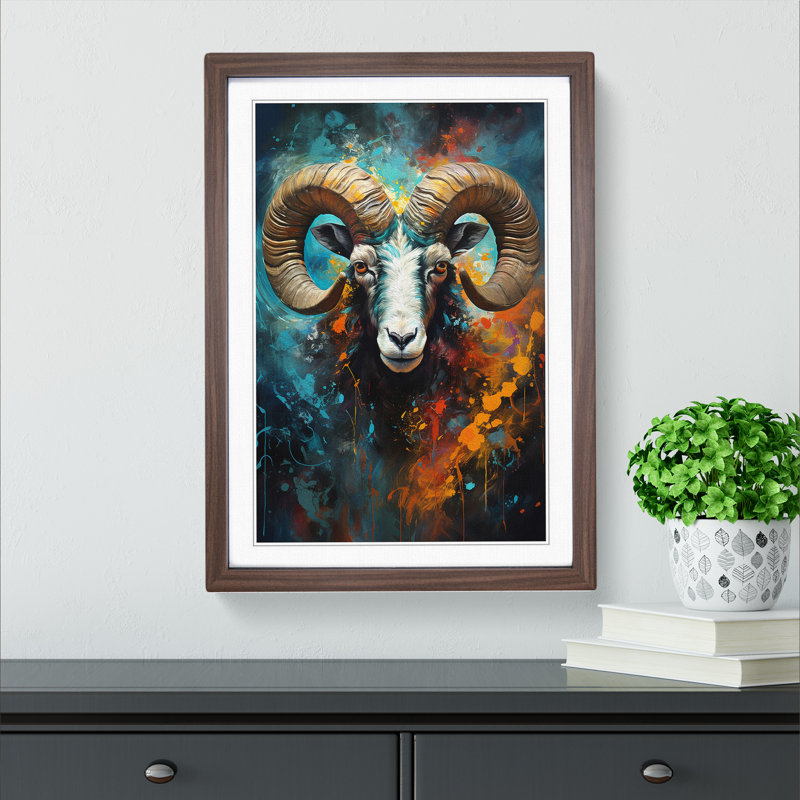 Aries Zodiac Abstract Art - Framed Print, 64cm H x 46cm W x 2cm D, Walnut Framed