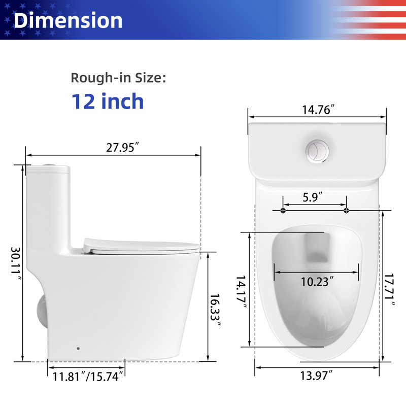 Rainlex 1.6 Gallons GPF Elongated Comfort Height Floor Mounted Close Coupled Toilets (Seat Included), Matte Black