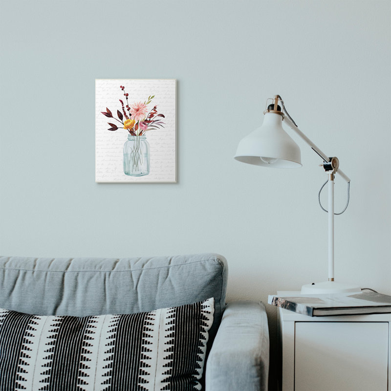 « pot of fleurs red automne », art textuel, H 15 po x l 10 po, Plaque de bois