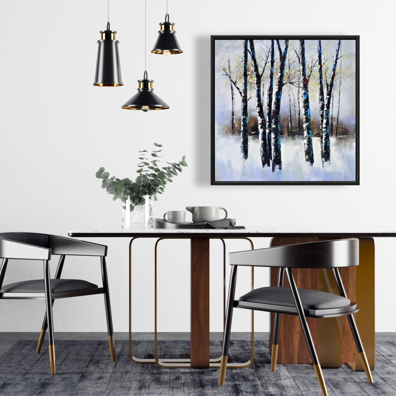 Reproduction d'arbres givrés sur toile, H 24 po x l 24 po