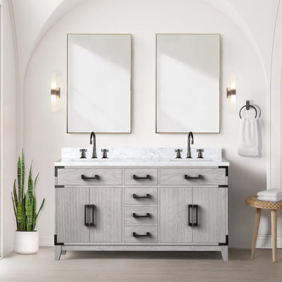 White Oak Double Bath Vanity 60 In. W X 22 In. D