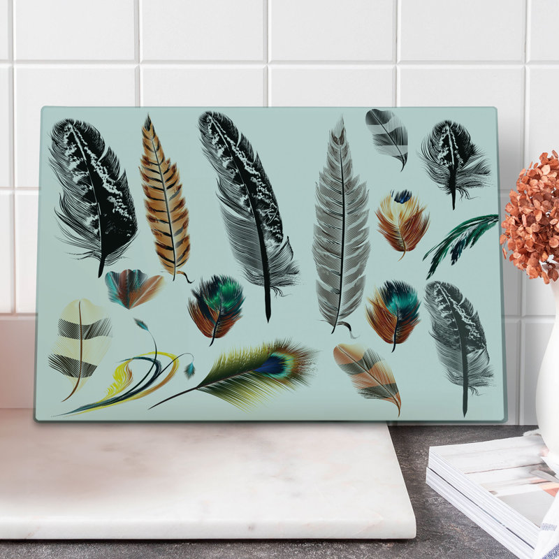 Ambesonne Boho Cutting Board Large Size Bird Feather Retro Vibrant Multicolor