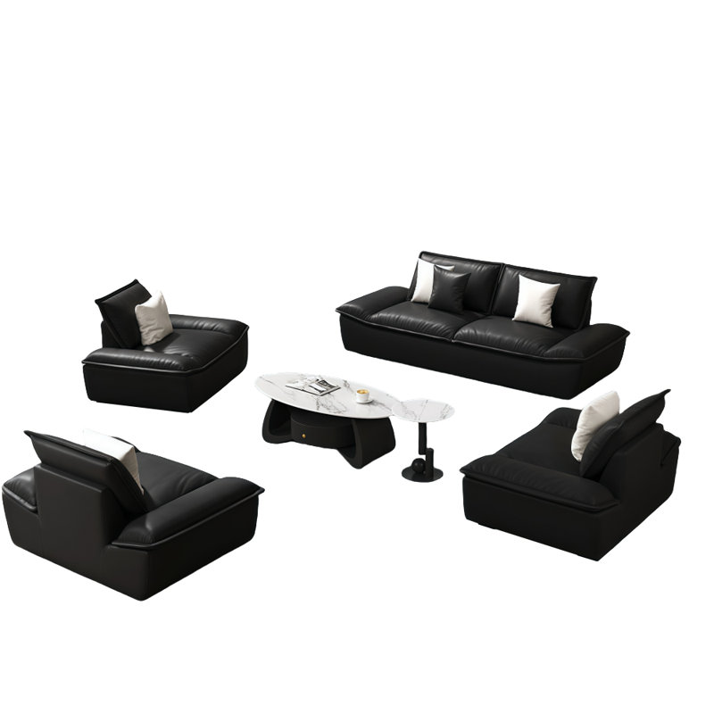 Black faux leather sofa tea table combination