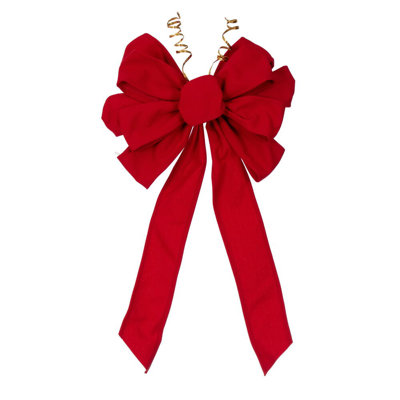 Fleur De Lis Living 12" x 18" Red Canvas 11-Loop Hand Tied UV Bow 2.75" Size Ribbon