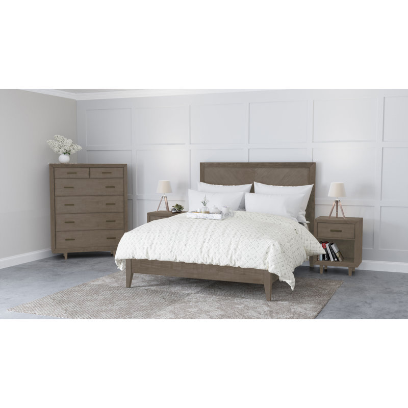Ensemble de chambre avec lit plateforme 4 pièces Peloquin, Très grand, Gris