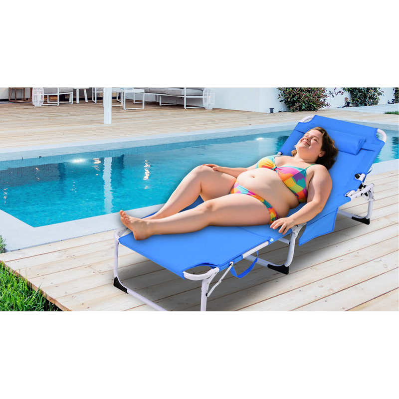 31 Heavy Duty Pink Tanning Chair, Adjustable 5 Folding Chaise Lounge For Outdoor Use On Pool, Beach - Comfortable Pad, Breathable Fabric, Side Pocket Deck