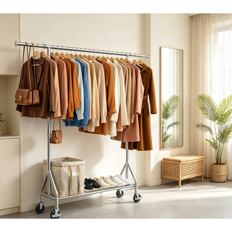 Heavy Duty Rolling Garment Rack Adjustable Silver