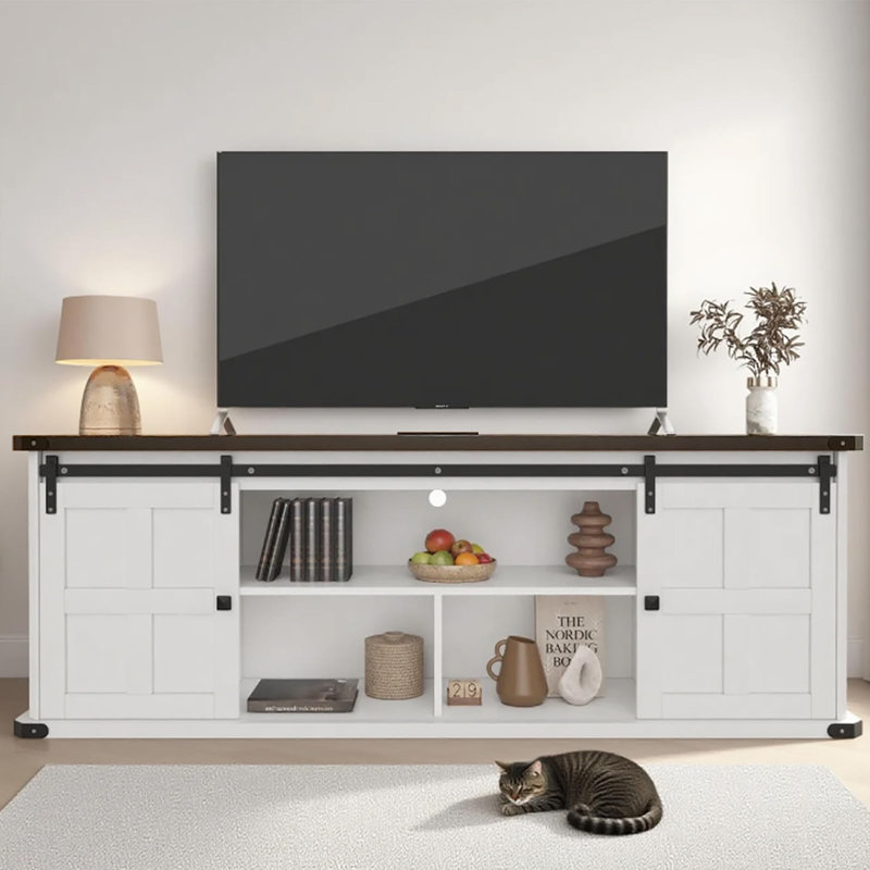70" Farmhouse TV Stand for 80/75/70 Inch TVs,Entertainment Center Storage Cabinets with Power Outlets and Sliding Barn Door
