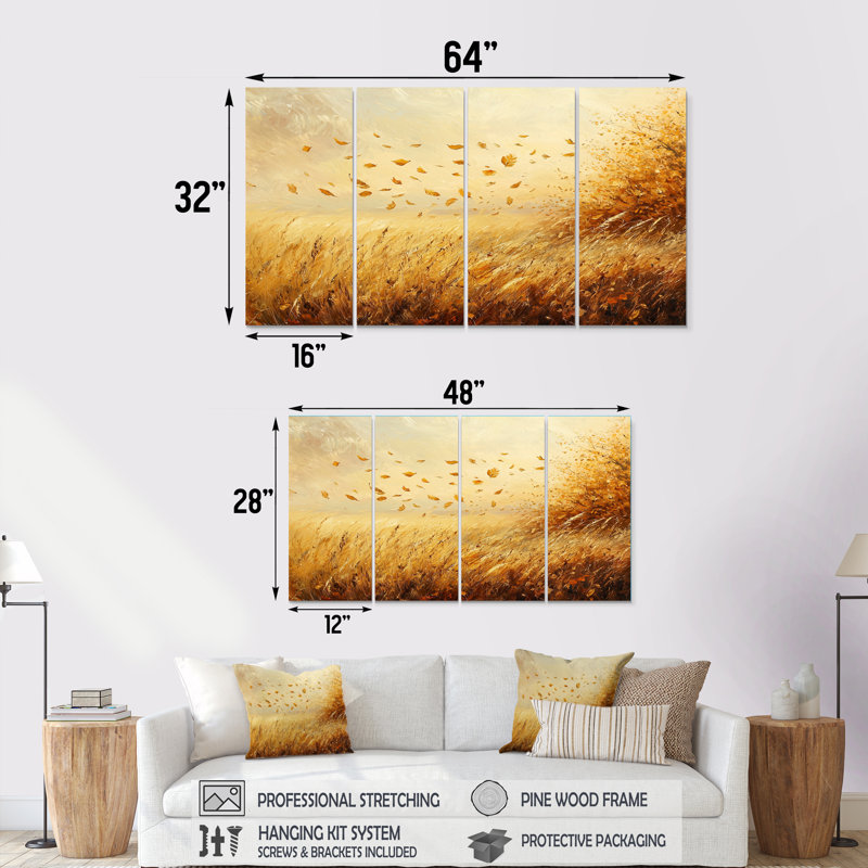 Feuilles d'automne automne dans les prairies II - feuilles, décoration murale - art mural traditionnel, H 28 po x l 48 po, 4