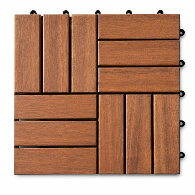 Patio Flooring Indoor/Outdoor 12 in. Brown Acacia Wood Interlocking Deck Tiles, 10-Pack