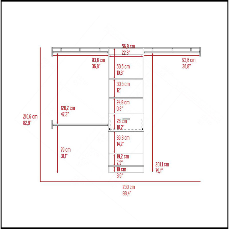 250 Closet System British, Bedroom, White