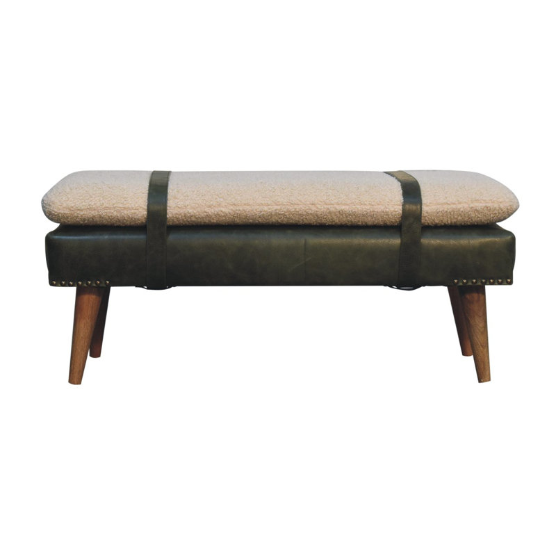 Banc en bois massif avec garniture cloutée, Vert/crème