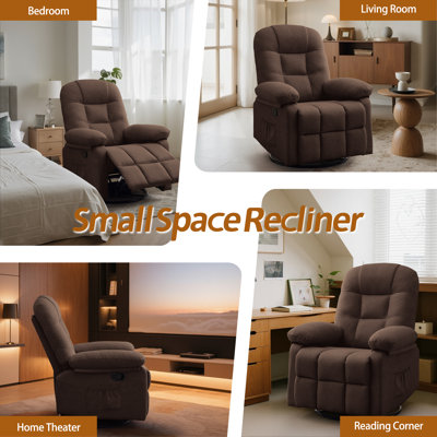 Recliner Chair, Small Recliner For Small Space, 360 ° Swivel Rocker Recliner For Living Room, Manual Recliner With Side Pockets