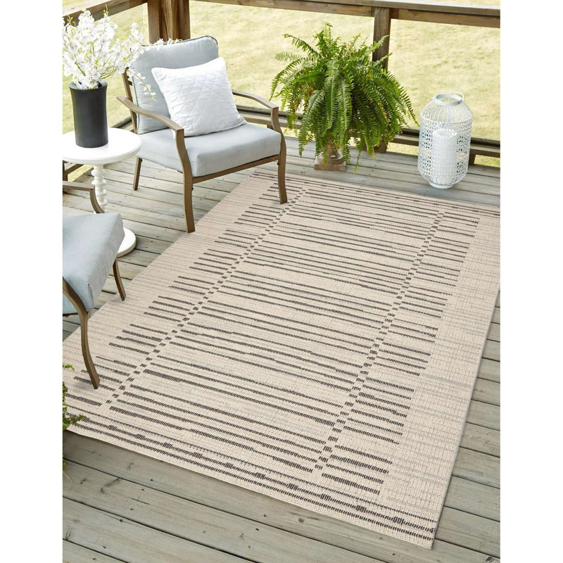Tapis performance tissé à la machine Magel - Lignes, ivoire, Rectangle 3 pi 3 po x 5 pi