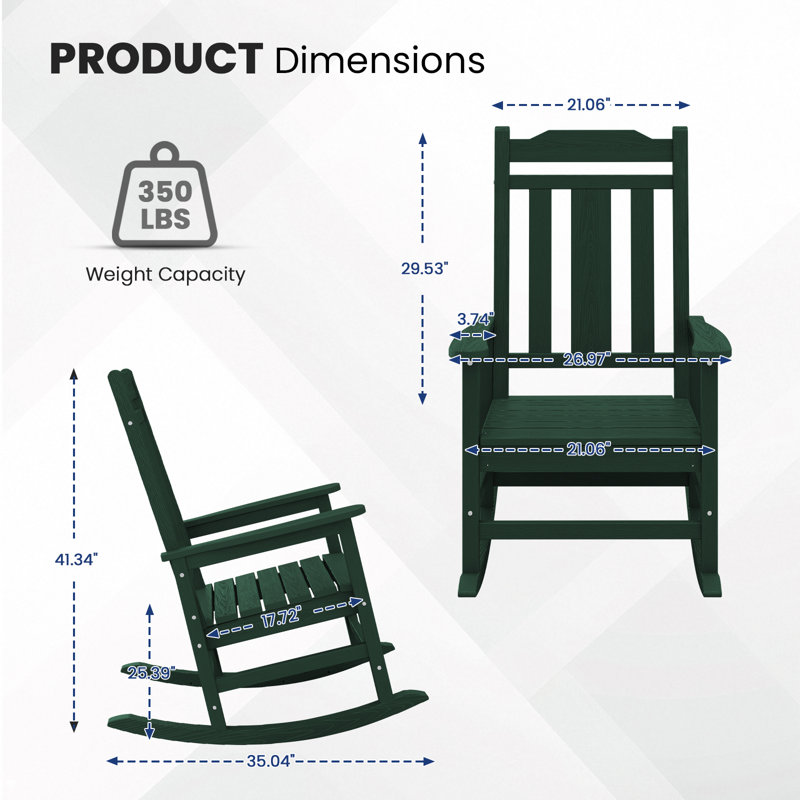 Ensemble de 2 chaises Adirondack à bascule Wolak, Vert foncé