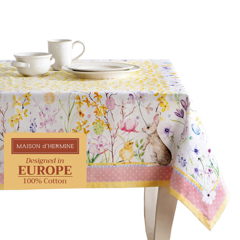 Maison d' Hermine Table Cloth Rectangle Table 100% Cotton 60 x 120 Inches Tablecloth Reusable Decorative for Dining Room Farmhouse Home Valentines Day Decorations Spring Summer - Easter Zest