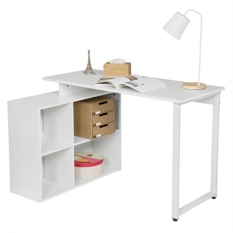 Gosia 116cm W L-Shaped Floating Desk, White/White