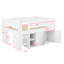 Lit mezzanine double pleine grandeur, lit mezzanine en bois avec armoire de rangement et panneau noir, tablettes ouvertes, garde-corps et échelle-1981721036