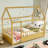 Natural Twin Bed Frame With Roof And High Fence, Crafted From Pine, Stable , Safe For Frame, Pine Plywood,-467017239