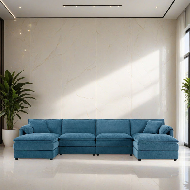 Canapé-lit modulaire 6 pièces pour salon, Chenille bleu