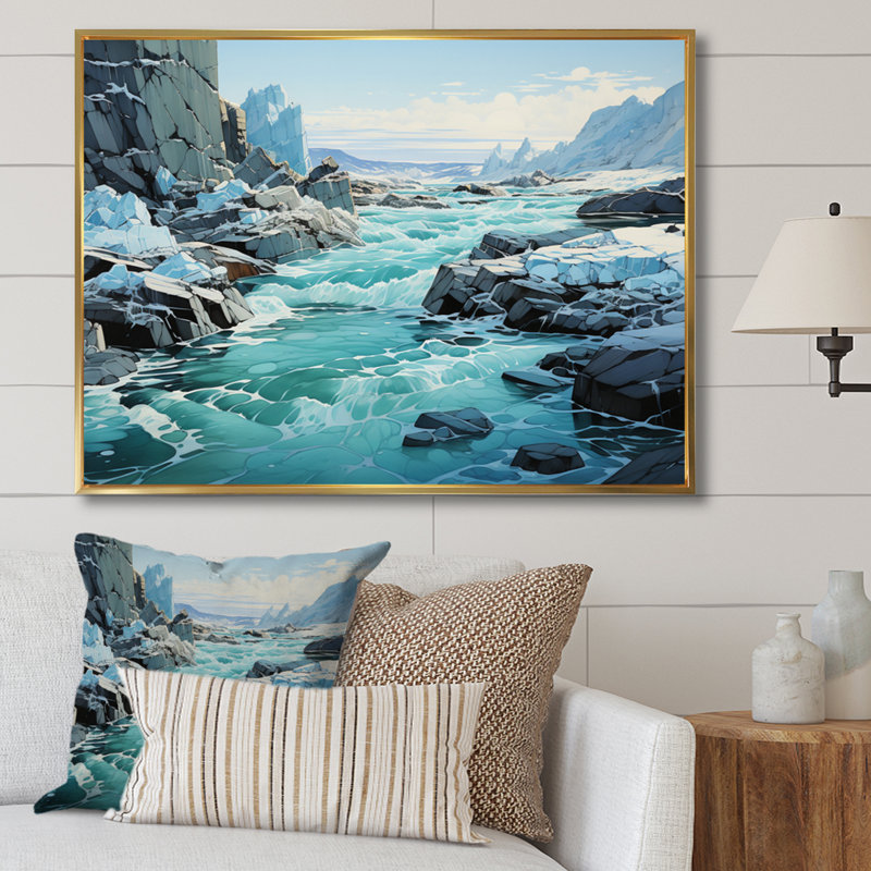 Bianica Glacier Glacial Winter Symphony I - impression, H 24 po x l 32 po, Cadre flottant doré