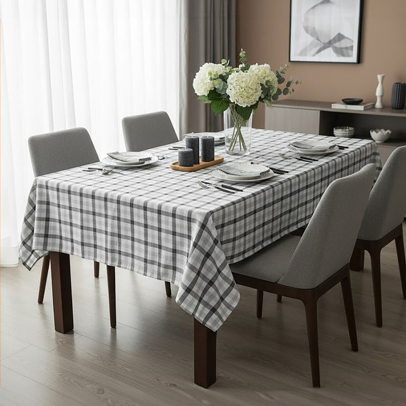 Korinne Rectangular Tartan Tablecloth, Black