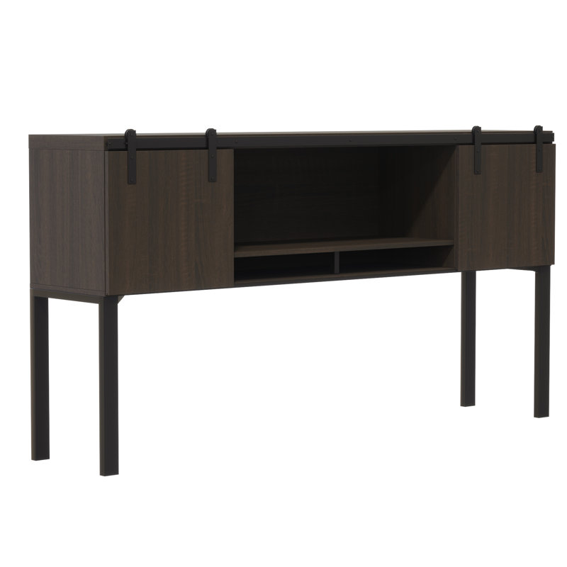Mirella Hutch with Sliding Wood Doors, Stone Gray, 38" H x 72" W x 15" D