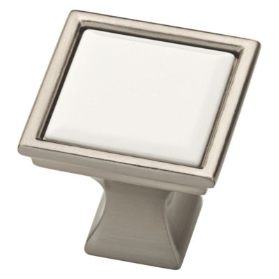 (5 Pack) 1-1/4 inch Square Vista Knob Satin Nickel with White Insert