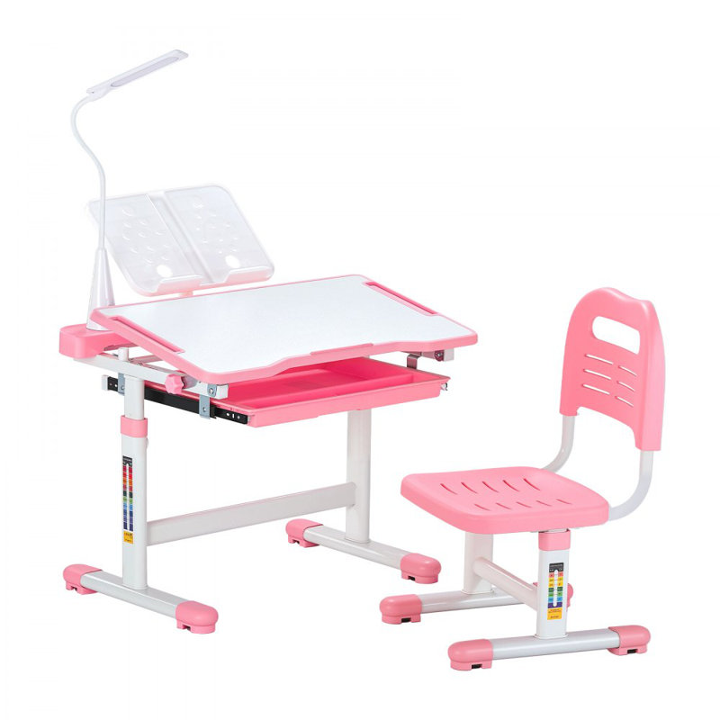 Ensemble de chaise d'étude, chaise d'étude pour enfants avec hauteur ajustable et bureau incliné de 0 à 40 °, ensemble de chaise d'étude pour classe et salle d'étude, rose