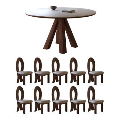 Vintage solid wood rock plate round table set