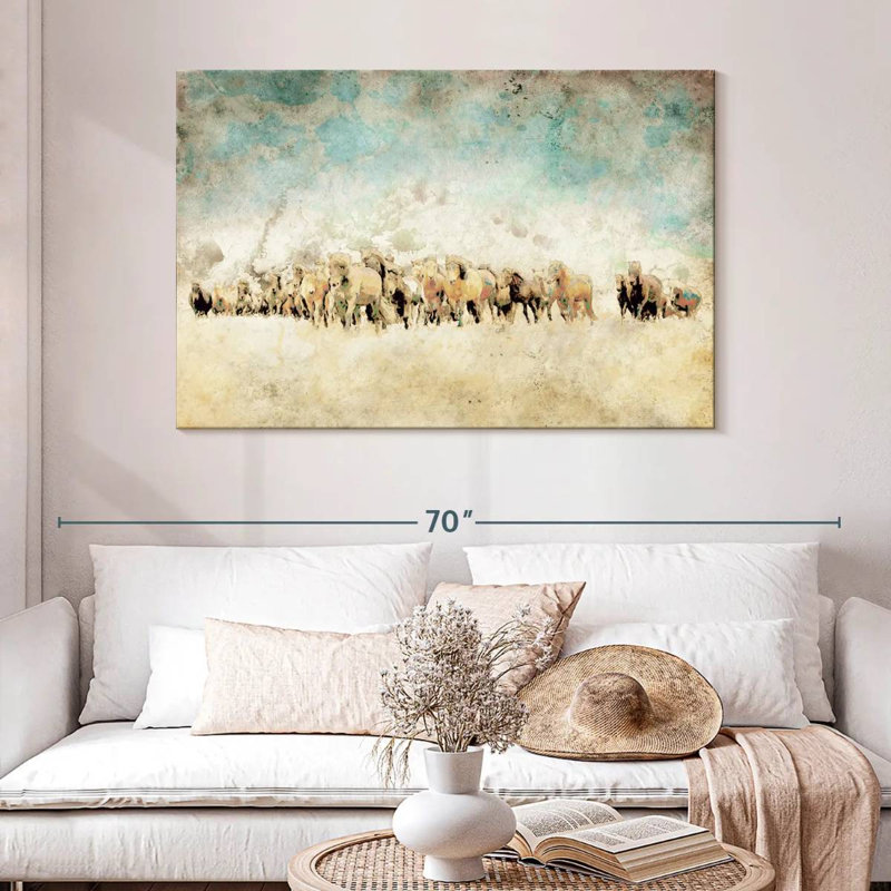 Brampt chevauchant des chevaux, H 32 po x l 48 po