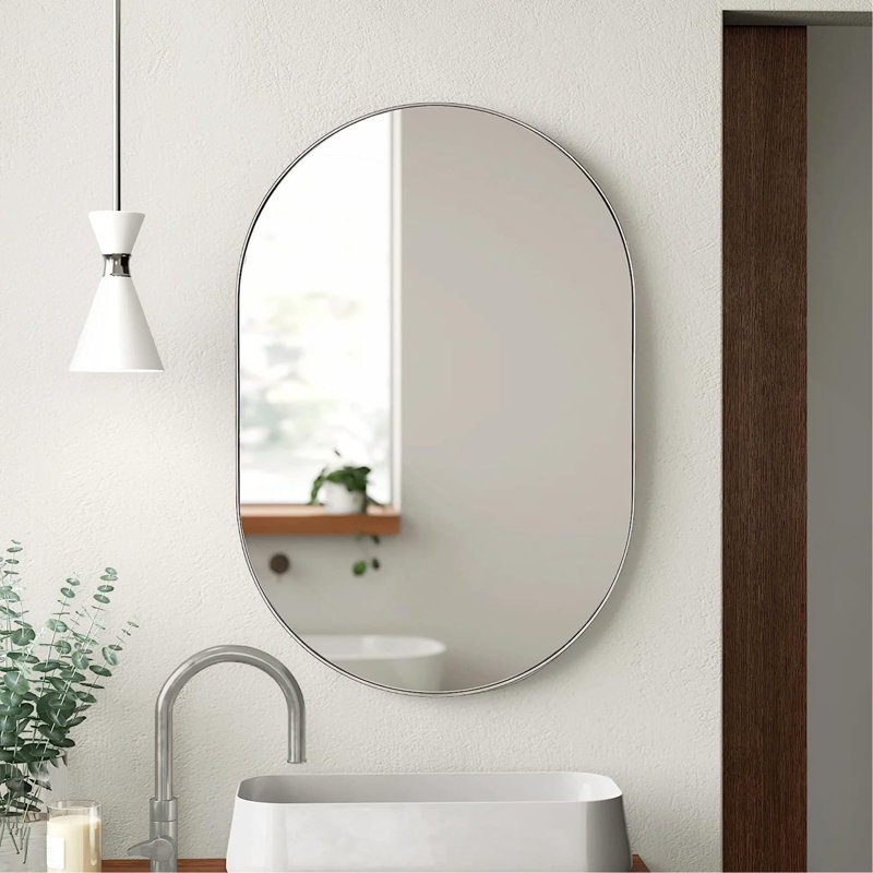 Miroir ovale en métal, Argent argent, 28 po H x 20 po L