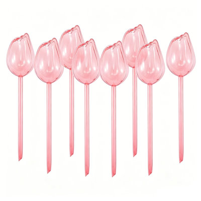 Self Watering Plant Globes Set of 8, Small Tulip Shaped Plastic Watering Bulbs for Houseplants, Garden & Vacation Plant Care