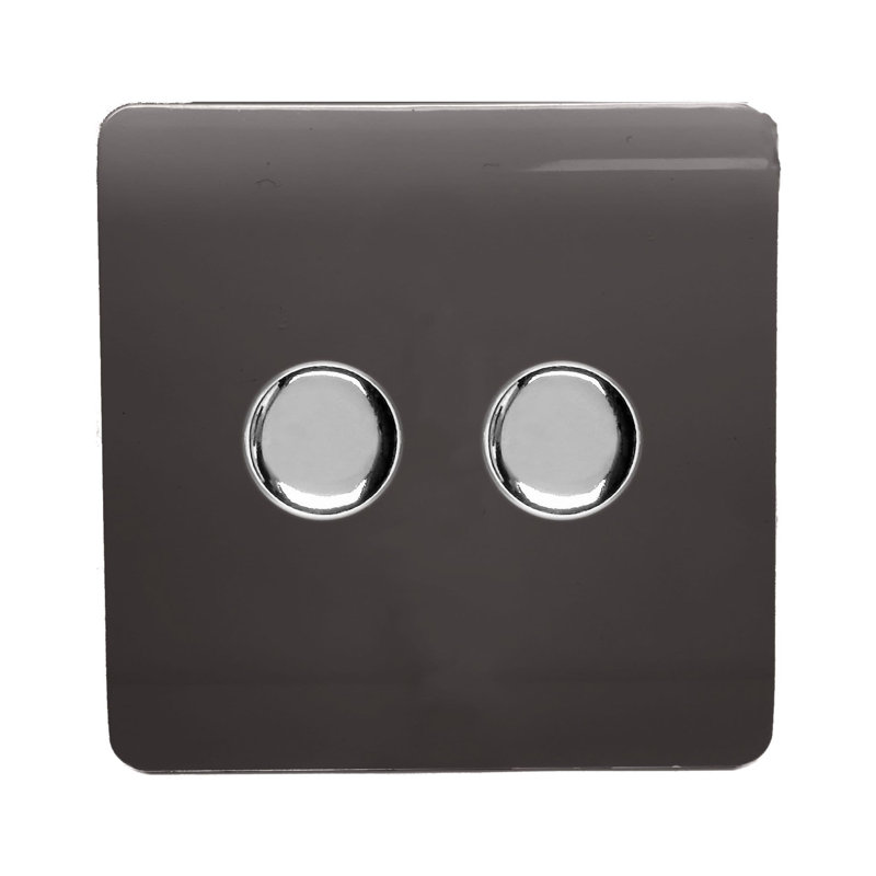 Trendi Switch 2 Gang 1 or 2 way 100w Rotary LED Dimmer Light Switch, Dark Brown
